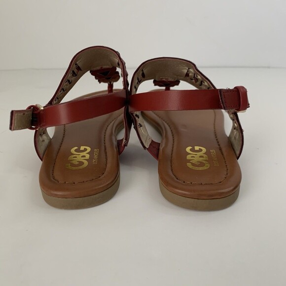 GBG Guess Lovey Sandals Women 6.5 Red Gold Slingback T-Strap Open Toe Summer - Picture 5 of 8